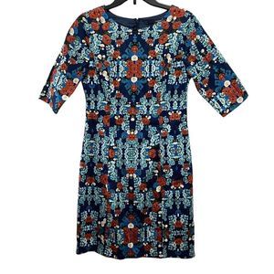 Anthropologie Ladakh Blue Floral Pencil Dress 3/4 Sleeve Women's Size 4